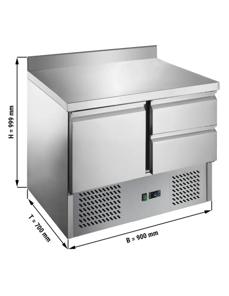 Dimensions table réfrigérée positive adossée profondeur 700 - 1 porte et 2 tiroirs