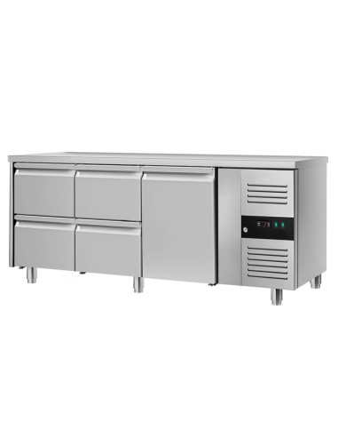 Table réfrigérée positive centrale profondeur 700 avec groupe à droite - 1 porte et 4 tiroirs