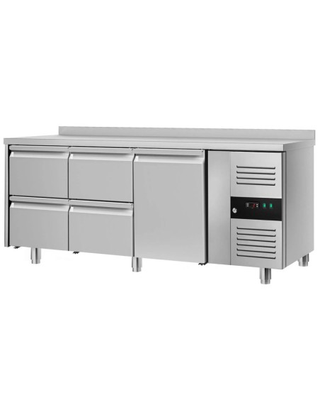 Table réfrigérée positive adossée profondeur 700 groupe à droite - 1 porte et 4 tiroirs
