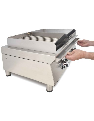 Plancha Fry-Top à gaz en chrome dur 15 mm et grill | Arilex 3
