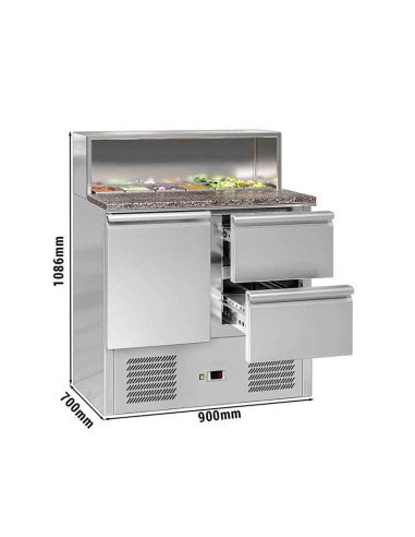 comptoir preparation 1 porte 2 tiroirs et 5 bacs GN dimensions