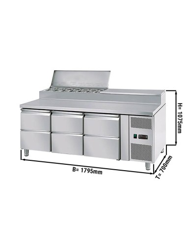 saladette 6 tiroirs et 8 bacs dimensions