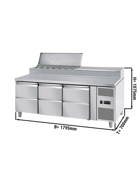 saladette 6 tiroirs et 8 bacs dimensions