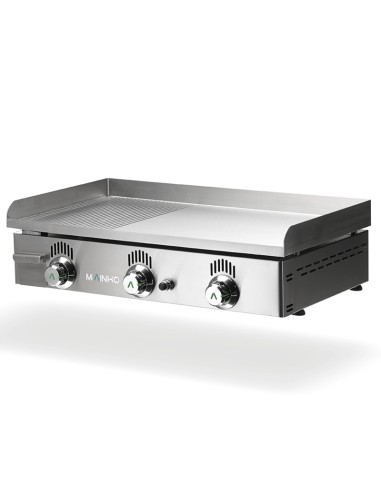 Plancha à gaz NOVO-SNACK semi-rainurée en acier rectifié - L800| Mainho