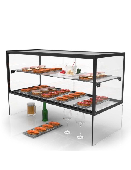Vitrine d'exposition neutre avec étagère et passe-plat - L 920 mm SAYL