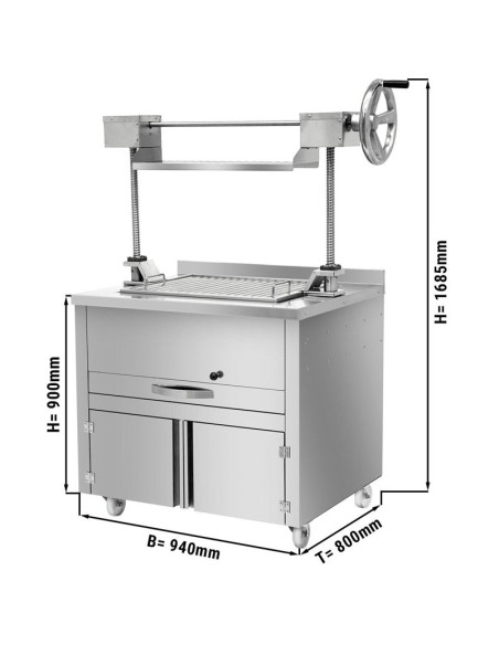 Dimensions Grill à charbon avec ascenseur et 2 tiroirs - L 940 mm