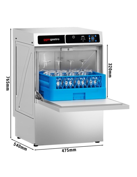 dimensions lave-verres professionnel avec pompe de vidange 40 x 40 - 3,30 kW