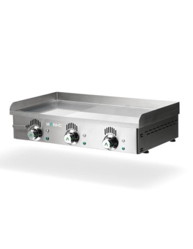 Plancha électrique NOVO-CROM semi-rainurée en CHROME - L800 | Mainho