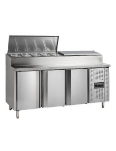 Saladette réfrigérée en inox - 3 portes GN 1/1 et cuve pour bacs GN 1/3 - SS7300