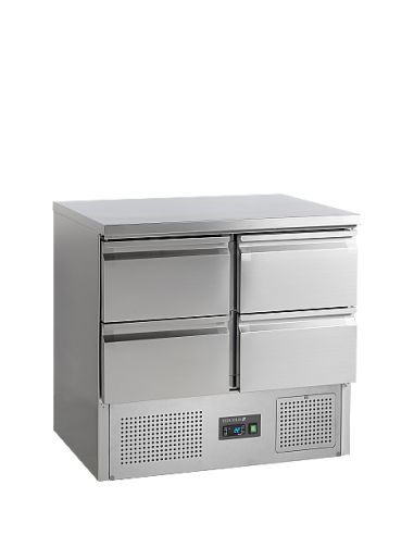 Saladette réfrigérée avec plan de travail en inox - 4 tiroirs GN 1/1 - SA914