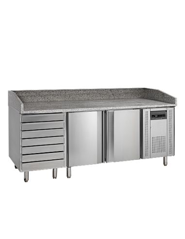 Table de préparation pizza en granit - 2 portes 60/40 et tiroirs - PT1310