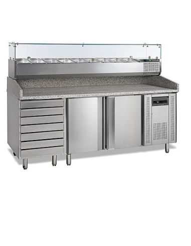 Table de préparation pizza plan en granit + vitrine - PT1310VK38-200