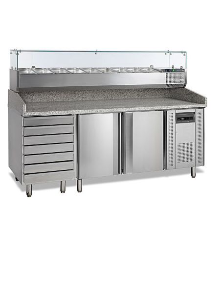 Table de préparation pizza plan en granit + vitrine - PT1310VK38-200