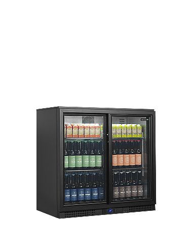 Arrière bar deux portes vitrées coulissantes à verrou et clayettes chromées - 196 litres - BA21S