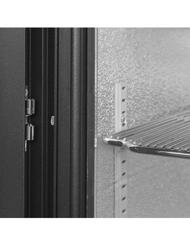Arrière bar deux portes vitrées coulissantes à verrou et clayettes chromées - 196 litres - BA21S