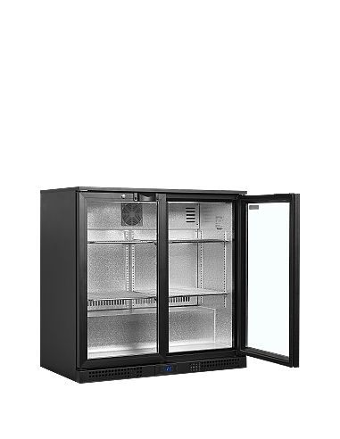 Arrière bar deux portes vitrées à verrou et clayettes chromées - 196 litres - BA21H
