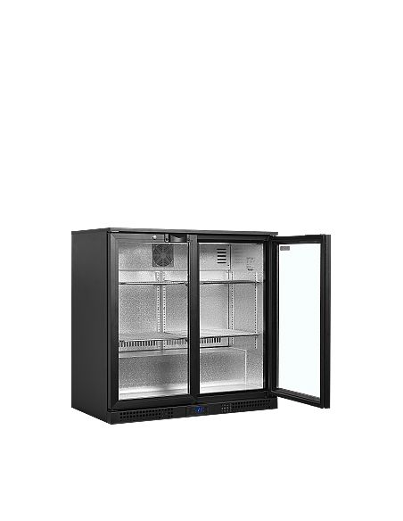 Arrière bar deux portes vitrées à verrou et clayettes chromées - 196 litres - BA21H