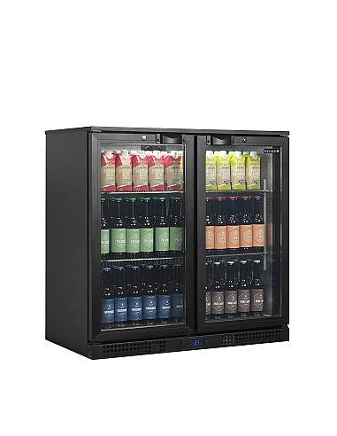 Arrière bar deux portes vitrées à verrou et clayettes chromées - 196 litres - BA21H