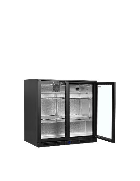 Arrière bar deux portes vitrées battantes à verrou et clayettes chromées - 190 litres - BA26H