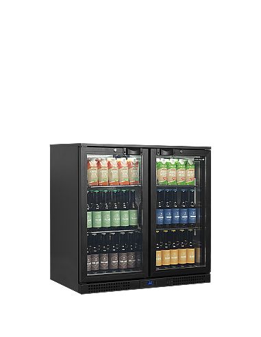 Arrière bar deux portes vitrées battantes à verrou et clayettes chromées - 190 litres - BA26H