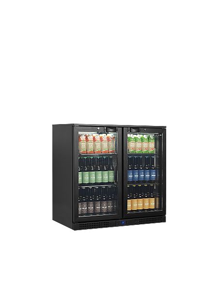 Arrière bar deux portes vitrées battantes à verrou et clayettes chromées - 190 litres - BA26H