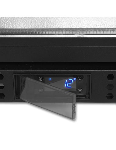 Arrière bar trois portes vitrées coulissantes à verrou et clayettes chromées - 311 litres - BA31S-3