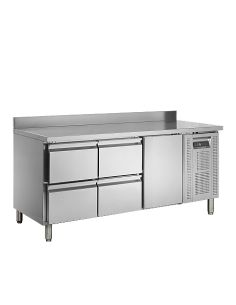 Table desserte positive adossée profondeur 700 mm - 1 porte et 4 tiroirs GN 1/1