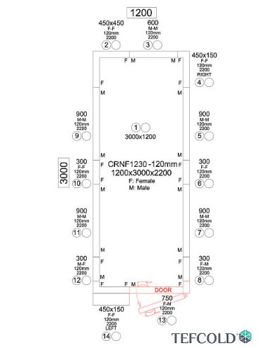 Chambre froide négative 5,19 m3 (0,9 x 2,7 x 1,9 m) avec monobloc de paroi