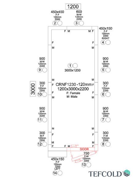 Chambre froide négative 5,19 m3 (0,9 x 2,7 x 1,9 m) avec monobloc de paroi