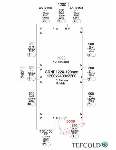 Chambre froide négative 4,06 m3 (0,9 x 2,1 x 1,9 m) avec monobloc de paroi