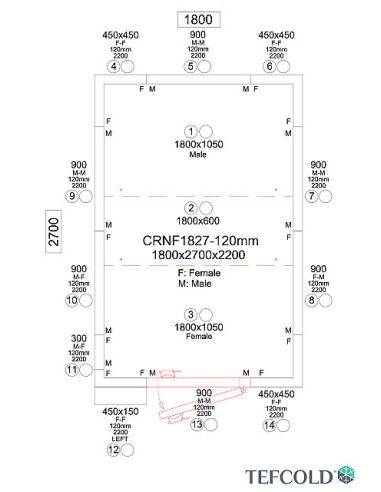 Chambre froide négative 7,52 m3 (1,5 x 2,4 x 1,9 m) avec monobloc de paroi