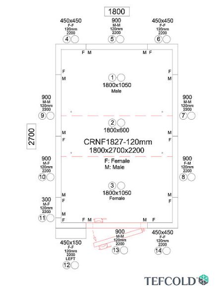 Chambre froide négative 7,52 m3 (1,5 x 2,4 x 1,9 m) avec monobloc de paroi
