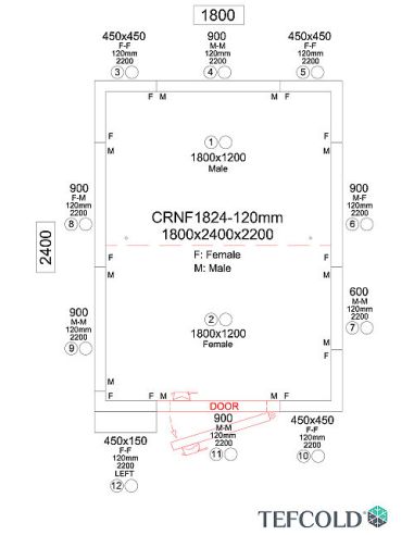 Chambre froide négative 6,6 m3 (1,5 x 2,1 x 1,9 m) avec monobloc de paroi