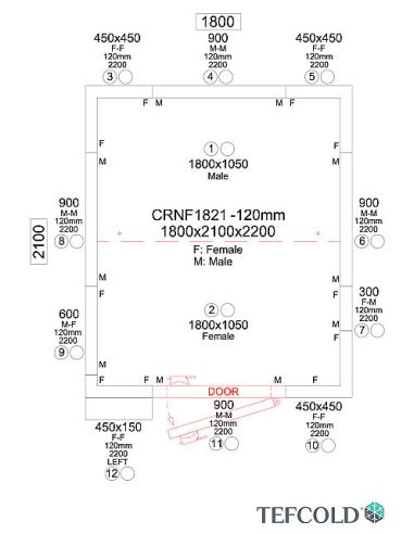 Chambre froide négative 5,69 m3 (1,5 x 1,8 x 1,9 m) avec monobloc de paroi