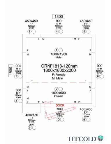 Chambre froide négative 4,77 m3 (1,5 x 1,5 x 1,9 m) avec monobloc de paroi