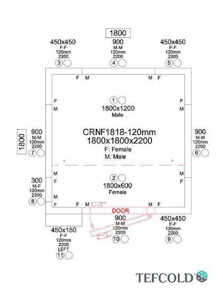 Chambre froide négative 4,77 m3 (1,5 x 1,5 x 1,9 m) avec monobloc de paroi