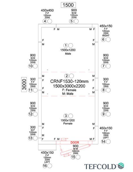 Chambre froide négative 6,82 m3 (1,2 x 2,7 x 1,9 m) avec monobloc de paroi