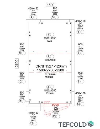 Chambre froide négative 6,08 m3 (1,2 x 2,4 x 1,9 m) avec monobloc de paroi