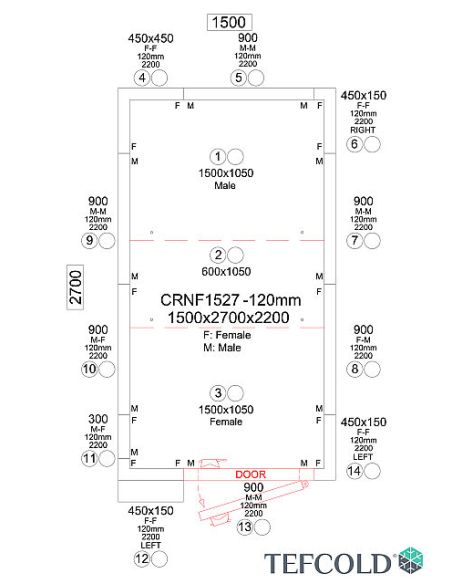 Chambre froide négative 6,08 m3 (1,2 x 2,4 x 1,9 m) avec monobloc de paroi
