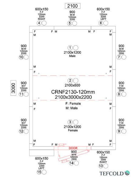 Chambre froide négative 10,06 m3 (1,8 x 2,7 x 1,9 m) avec monobloc de paroi