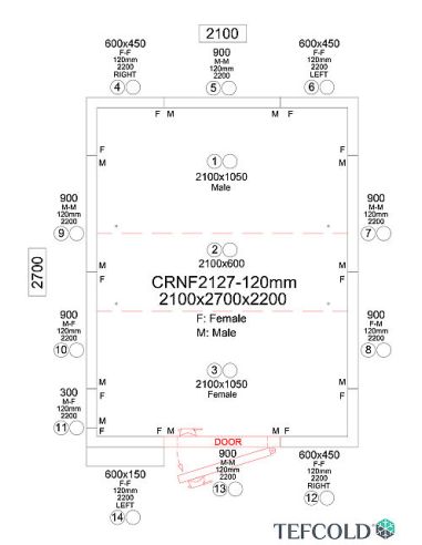 Chambre froide négative 8,97 m3 (1,8 x 2,4 x 1,9 m) avec monobloc de paroi