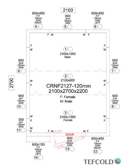 Chambre froide négative 8,97 m3 (1,8 x 2,4 x 1,9 m) avec monobloc de paroi