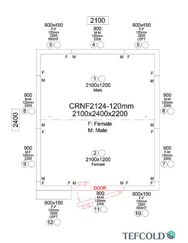 Chambre froide négative 7,87 m3 (1,8 x 2,1 x 1,9 m) avec monobloc de paroi
