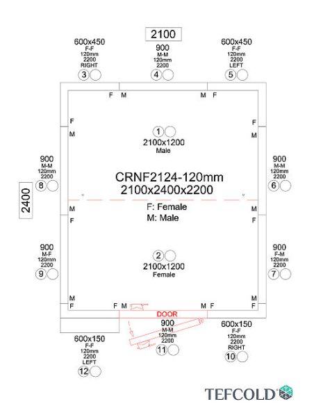 Chambre froide négative 7,87 m3 (1,8 x 2,1 x 1,9 m) avec monobloc de paroi