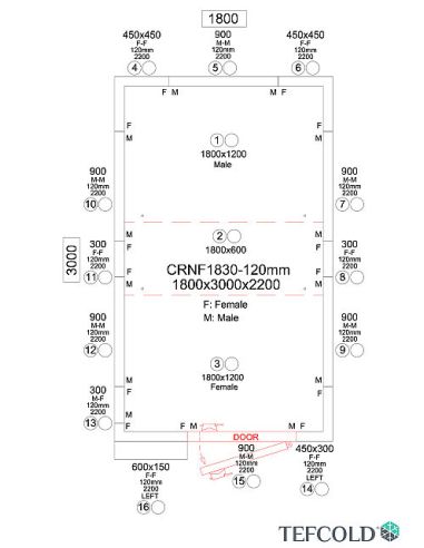 Chambre froide négative 8,44 m3 (1,5 x 2,7 x 1,9 m) avec monobloc de paroi