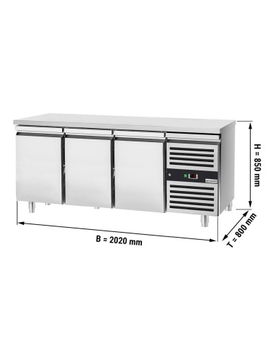 dimensions tour pâtissier réfrigéré 3 portes et plan en inox - P 800 mm