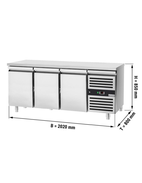 dimensions tour pâtissier réfrigéré 3 portes et plan en inox - P 800 mm