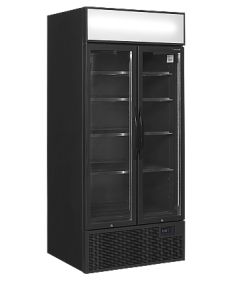 Vitrine réfrigérée noire deux portes vitrées avec canopy 535 L - FSC891HBlack