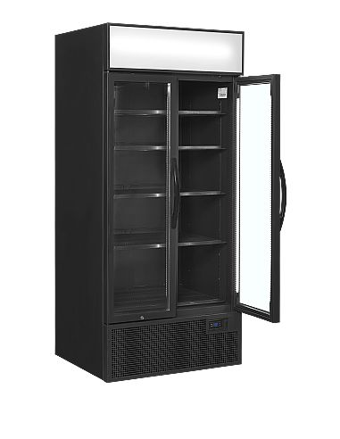 Vitrine réfrigérée noire deux portes vitrées avec canopy 535 L - FSC891HBlack