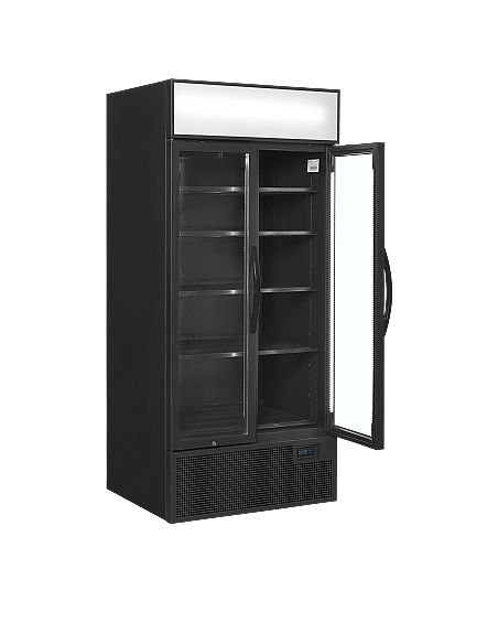 Vitrine réfrigérée noire deux portes vitrées avec canopy 535 L - FSC891HBlack